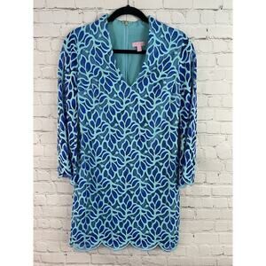 $298 Lilly Pulitzer Devina Brewster Blue Light Flora Lace Shift DRESS 2 Mini
